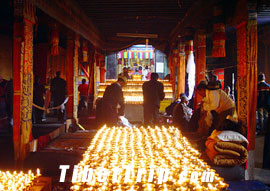 Butter lamps in Ganden Monastery, Lhasa