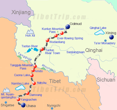 Map of the Tibet Railway scenery