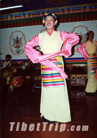 The dancing villagers in the field, Tibet.