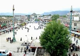Tibetan religious life - prayer flagpole in Lhasa City