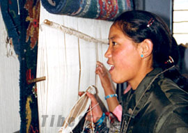 Happy Tibetan girl weaver
